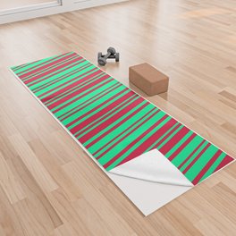 [ Thumbnail: Crimson and Green Colored Lines/Stripes Pattern Yoga Towel ]