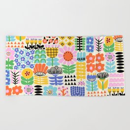 Folk Art Flowers Beach Towel