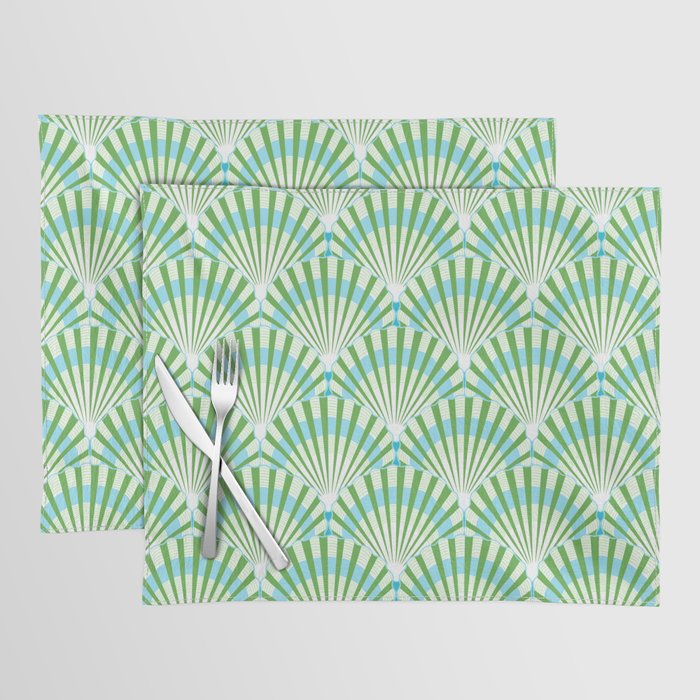 Lime Green and Blue Shell Art Deco Pattern Placemat