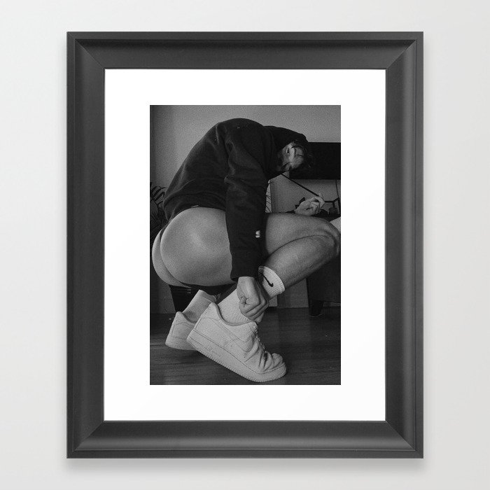 posing his sexy ass, male nude mode, male ass, black and white nude photography Framed Art Print