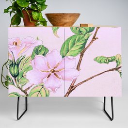 Remix Japanese Woodblock Painting Kuchi nashi (cape jasmine) by Megata Morikaga Credenza