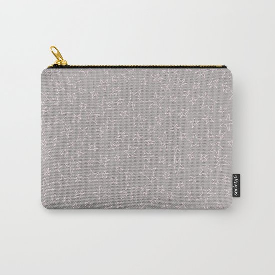 Pink handpainted little stars on grey background Carry-All Pouch