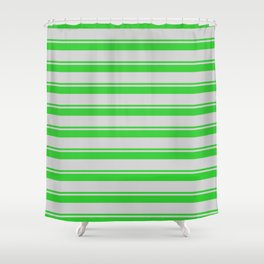 [ Thumbnail: Lime Green & Light Grey Colored Striped Pattern Shower Curtain ]