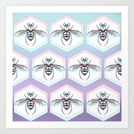 Queen Bee Cool Colors Art Print