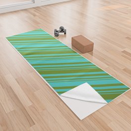 [ Thumbnail: Green and Turquoise Colored Stripes/Lines Pattern Yoga Towel ]