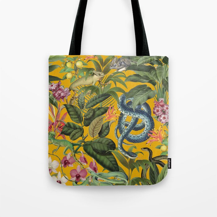 Tropical Reptile Jungle Vintage Botanical Illustration Tote Bag