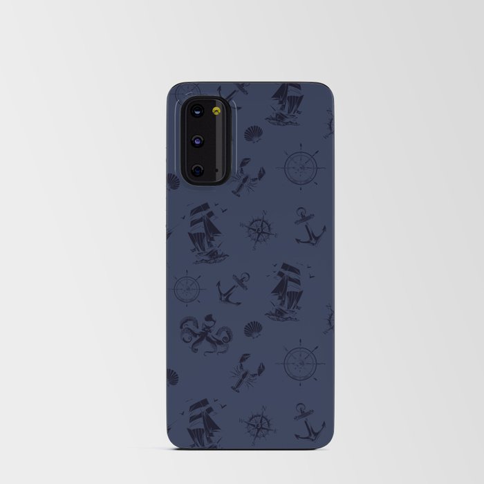 Navy Blue And Blue Silhouettes Of Vintage Nautical Pattern Android Card Case