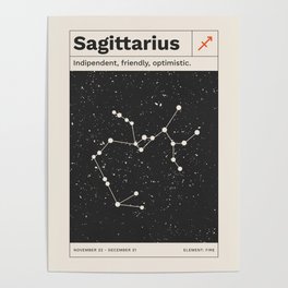 Sagittarius Constellation Retro Minimalist Zodiac Print Poster