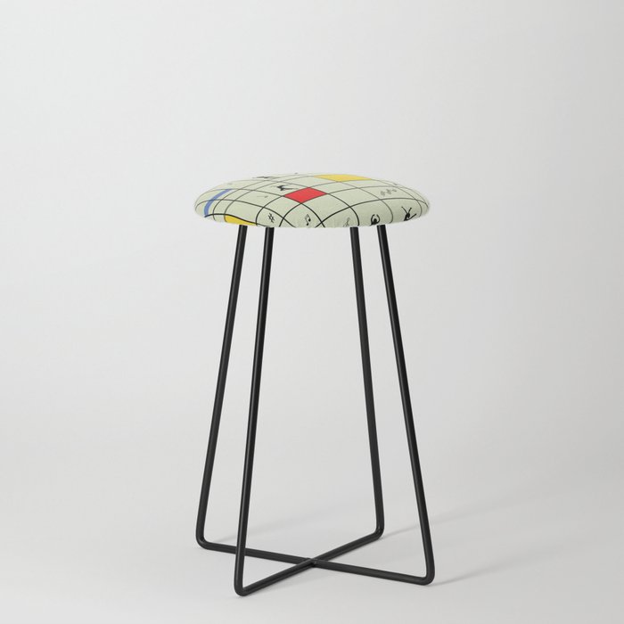 Dancing like Piet Mondrian - Composition with Red, Yellow, and Blue on the light green background Counter Stool