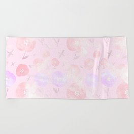 Modern Artistic Geometric Pink Lilac Floral Clouds Pattern Beach Towel