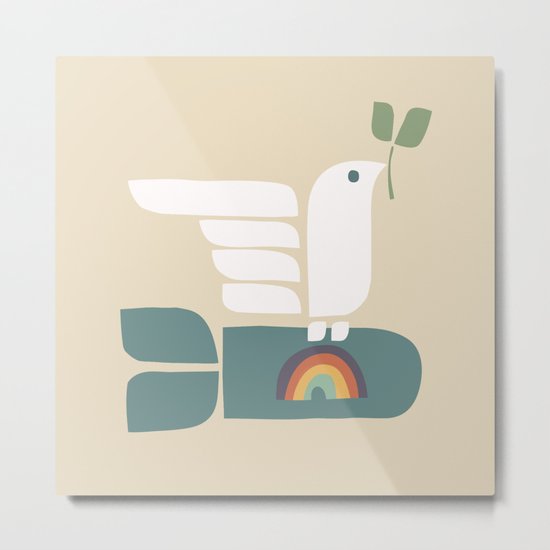 Peace dove and rainbow bomb Metal Print