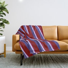 [ Thumbnail: Orchid, Lavender, Dark Slate Blue, and Maroon Colored Striped Pattern Throw Blanket ]