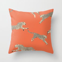 Leaping Cheetahs Tangerine Throw Pillow