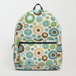Mid Century Modern Circles // Brown, Green, Gold, Ocean Blue, Sky Blue, Turquoise, Ivory Backpack