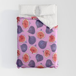 Watercolor figs and fig slices on pink Duvet Cover