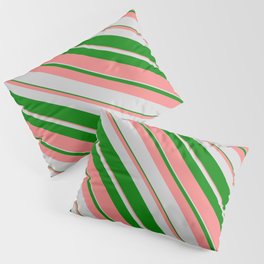 [ Thumbnail: Light Grey, Green & Light Coral Colored Lines/Stripes Pattern Pillow Sham ]