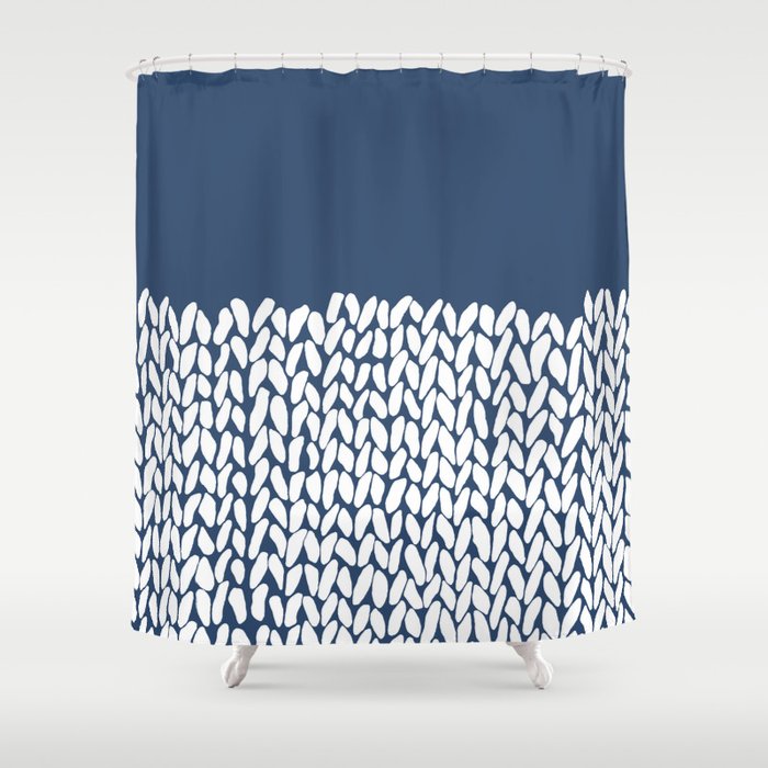 Half Knit Navy Shower Curtain