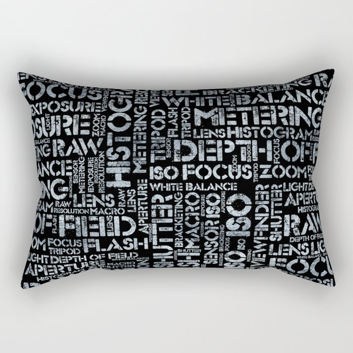 Photography Terms Word Pattern Glass on Black Rectangular Pillow