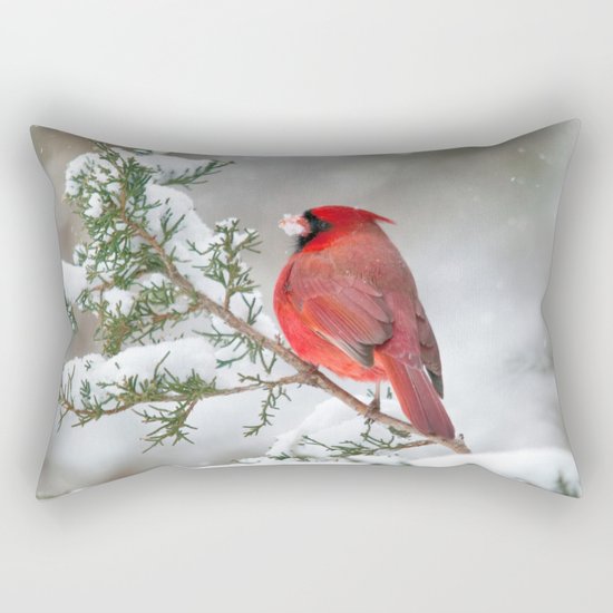 Snow on His Face (Northern Cardinal) Rectangular Pillow