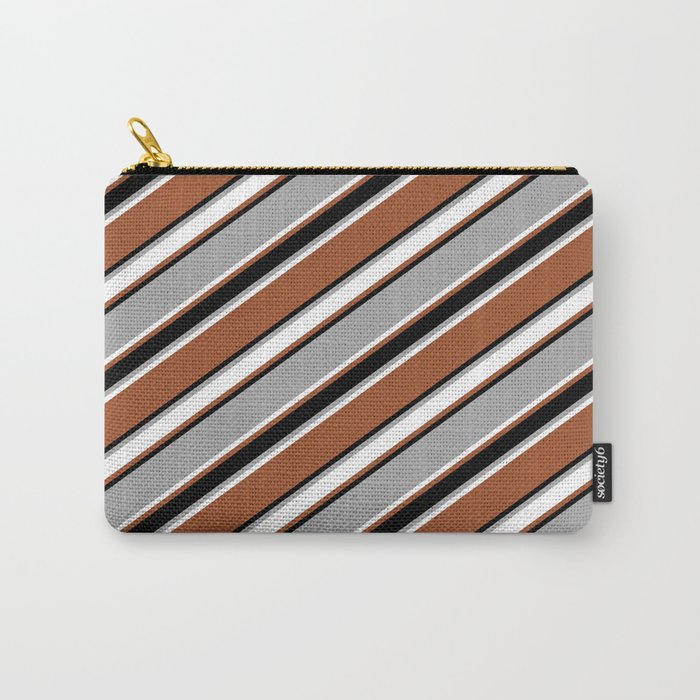Dark Gray, White, Sienna & Black Colored Pattern of Stripes Carry-All Pouch