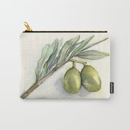 Olive Branch | Green Olives | Watercolor Illustration Carry-All Pouch