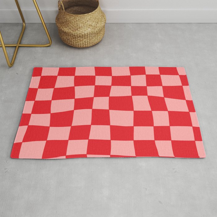 Hand Drawn Checkerboard Pattern (red/pink) Rug