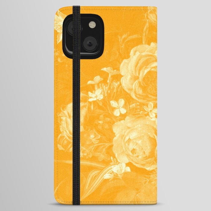 Vintage Flowers Orange Marigold Mustard Yellow Floral iPhone Wallet Case