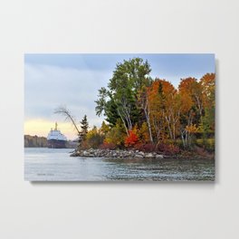 Algosteel at Steers Island Metal Print | Landscape, Autumn, Michigan, Ship, Photo, Sault, Fall, Sunrise, Riverstonegallery, Upperpeninsula 