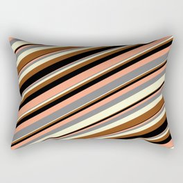 [ Thumbnail: Colorful Light Salmon, Grey, Light Yellow, Brown, and Black Colored Stripes Pattern Rectangular Pillow ]