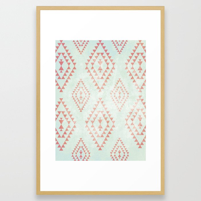 mint & coral triangle pattern Framed Art Print