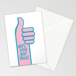 girl you got this- thumbs up- typography- pink and turquoise blue Stationery Card