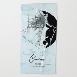 Cancun - Mexico Alpha Watercolor Map Beach Towel