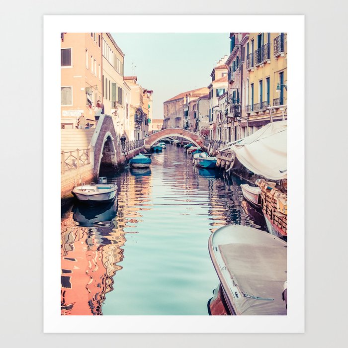 Boats rest in a Venice Canal Fine Art Print Art Print