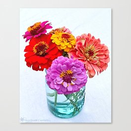 Ellie's Zinnia Bouquet in Ball Mason Jar Canvas Print