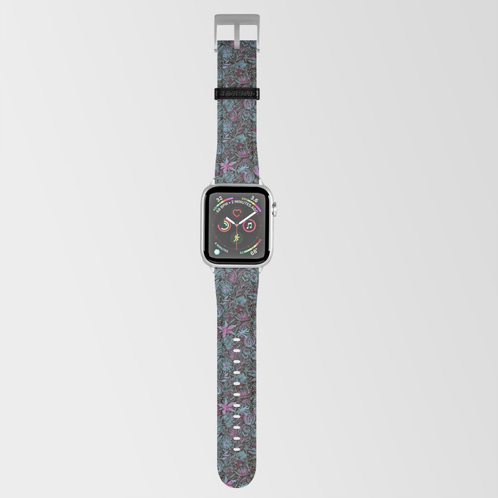 Boho Aesthetic Flowers In Aqua And Pink Abstract Vintage Floral Pattern  Apple Watch Band