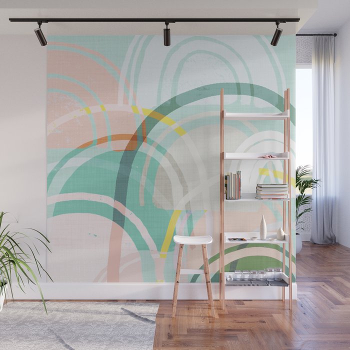 Somewhere Mint Peach Wall Mural By Galeswitzer