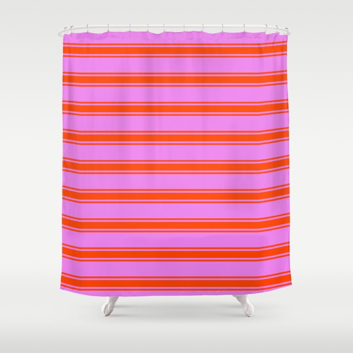 Violet and Red Colored Lined/Striped Pattern Shower Curtain