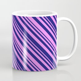 [ Thumbnail: Midnight Blue & Violet Colored Pattern of Stripes Coffee Mug ]