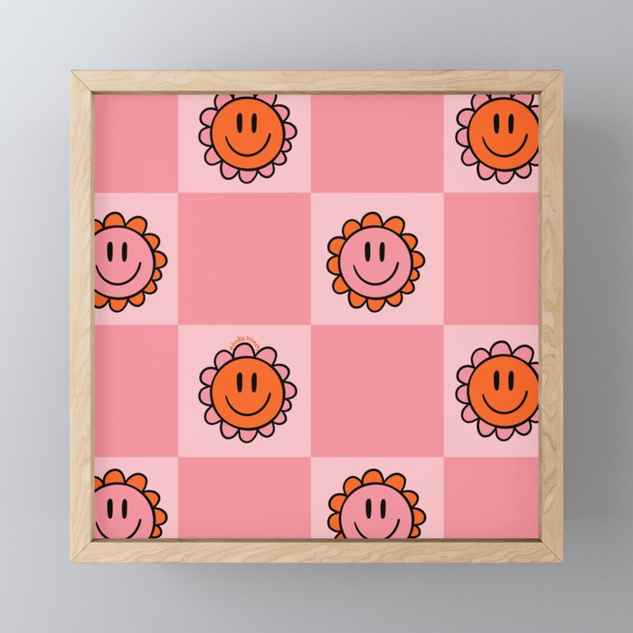 Pink Smiley Face Checkerboard Framed Mini Art Print