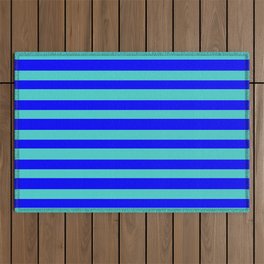 [ Thumbnail: Turquoise & Blue Lined/Striped Pattern Outdoor Rug ]