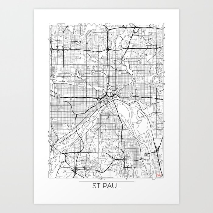 St Paul Map White Art Print