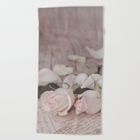 Pink Rose nostalgic Still Life Beach Towel