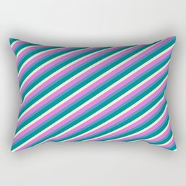 [ Thumbnail: Orchid, Blue, Teal & Light Yellow Colored Striped/Lined Pattern Rectangular Pillow ]