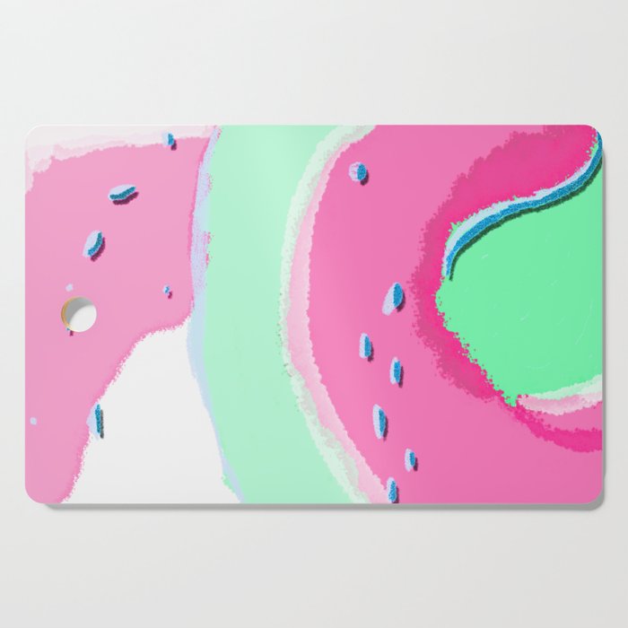 Pink and Mint Watermelon Ice Cream Day Digital Watercolor Abstract Painting Cutting Board