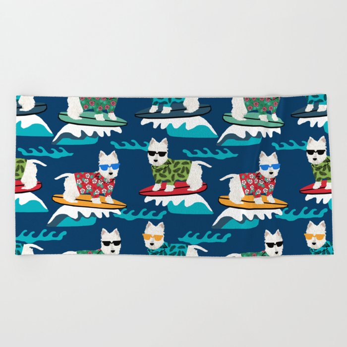 Westie surfing west highland terrier summer fun dog breed Beach Towel