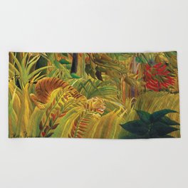 Tiger in a Tropical Storm, Exotic, Henri Rousseau Beach Towel
