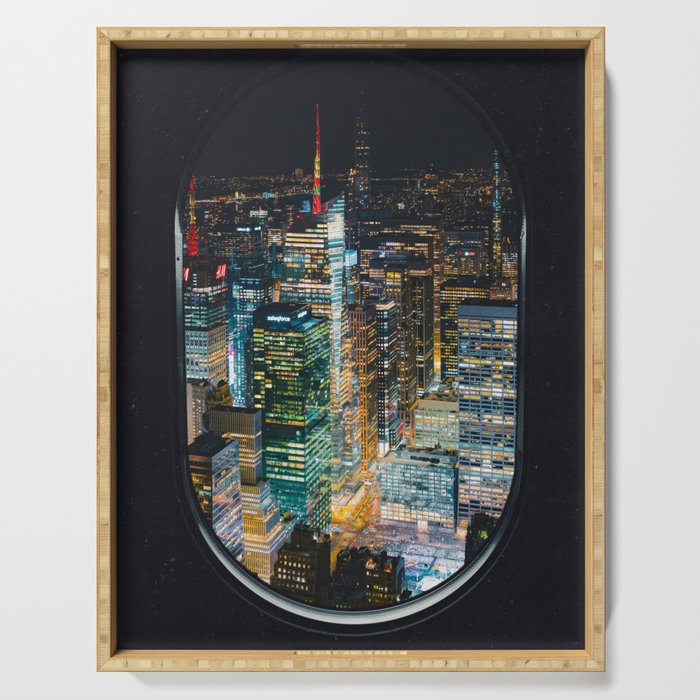 New York City Skyline Night Serving Tray