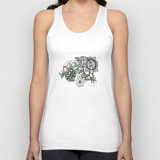 Zentangle Design - Black, White and Sage Illustration Unisex Tank Top