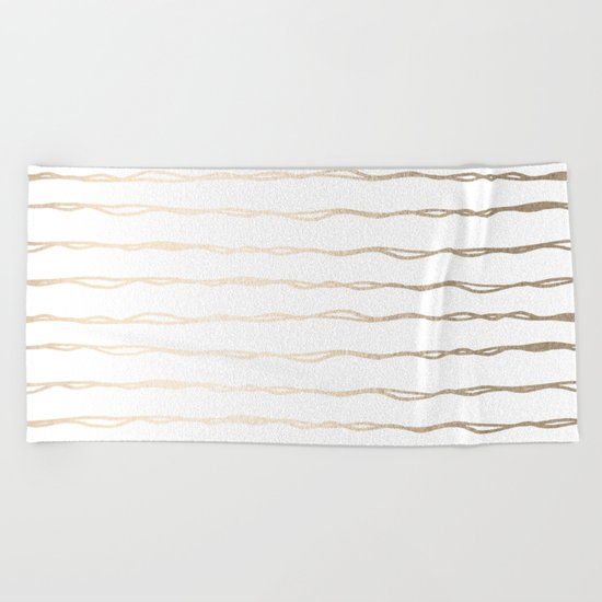Simply Wavy Lines in White Gold Sands on White Beach Towel