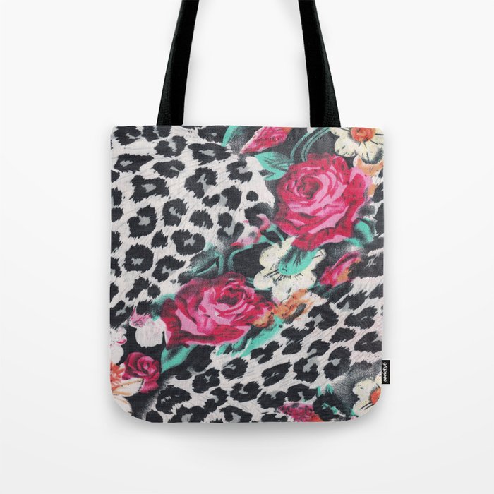 Vintage black white pink floral cheetah animal print Tote Bag